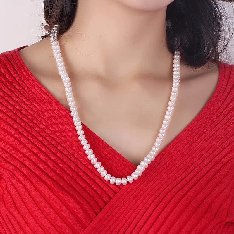 Amazing Price White Natural Women Freshwater Pearl Necklace,925 Sterling Silver Necklace,Fashion Beads Jewelry,45cm Length