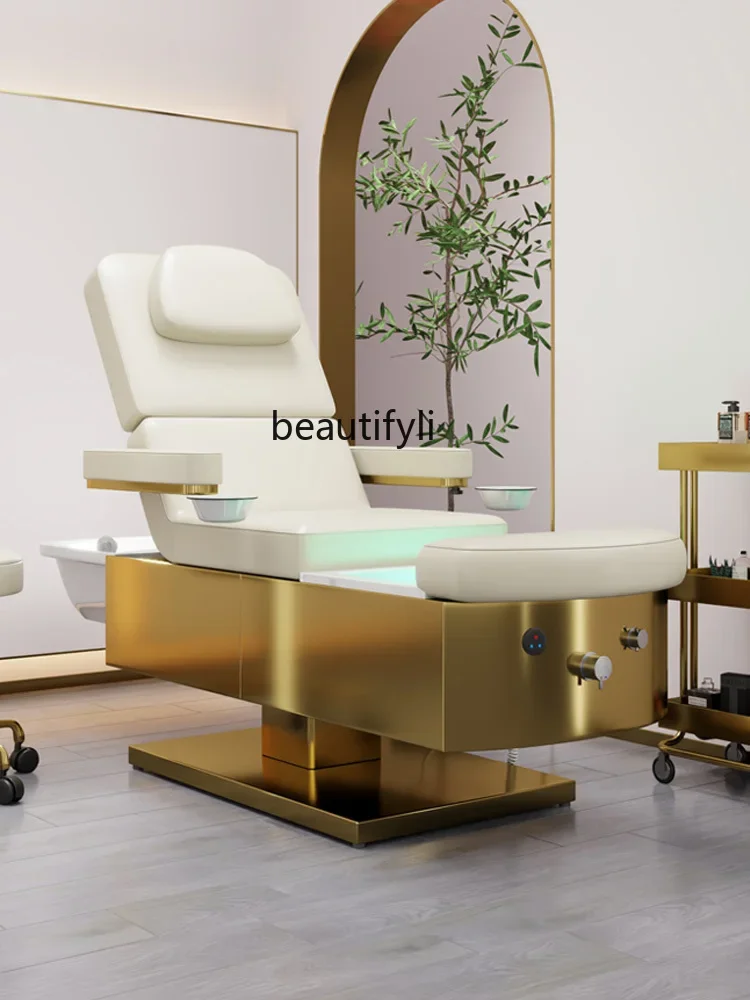 YH Electric Beauty Shampoo Chair Beauty Salon Massage Barber Shop Water Circulation Head Treatment Fumigation Facial Bed