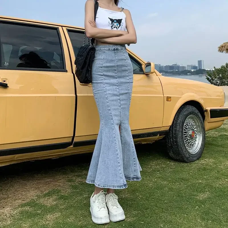 

Summer 2025 Tight With Slit Woman Denim Skirt New In Aesthetic Casual Y2k Vintage Harajuku Premium Modest Jeans Skirts for Women