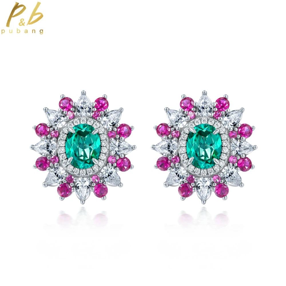 

PuBang Fine Jewelry 100% 925 Sterling Silver Paraiba Cocktail Oval Stud Earrings Created Moissanite for Women Gift Drop Shipping