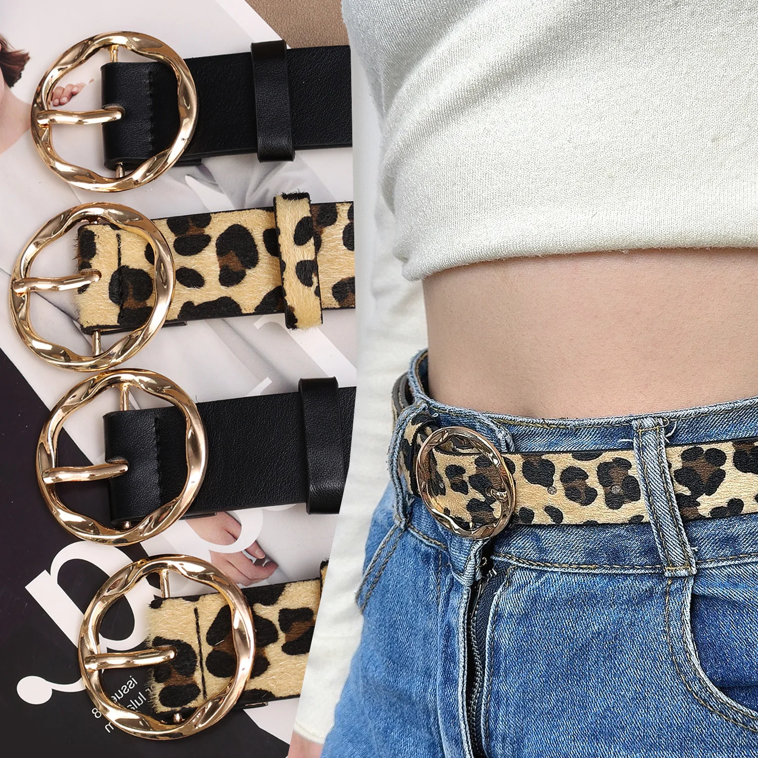 Leopard Print Cowhide Women's Belt Fashionable Personality Luxury Design High Quality Pin Buckle Belt Y2k Hip Hop Girl Waistband