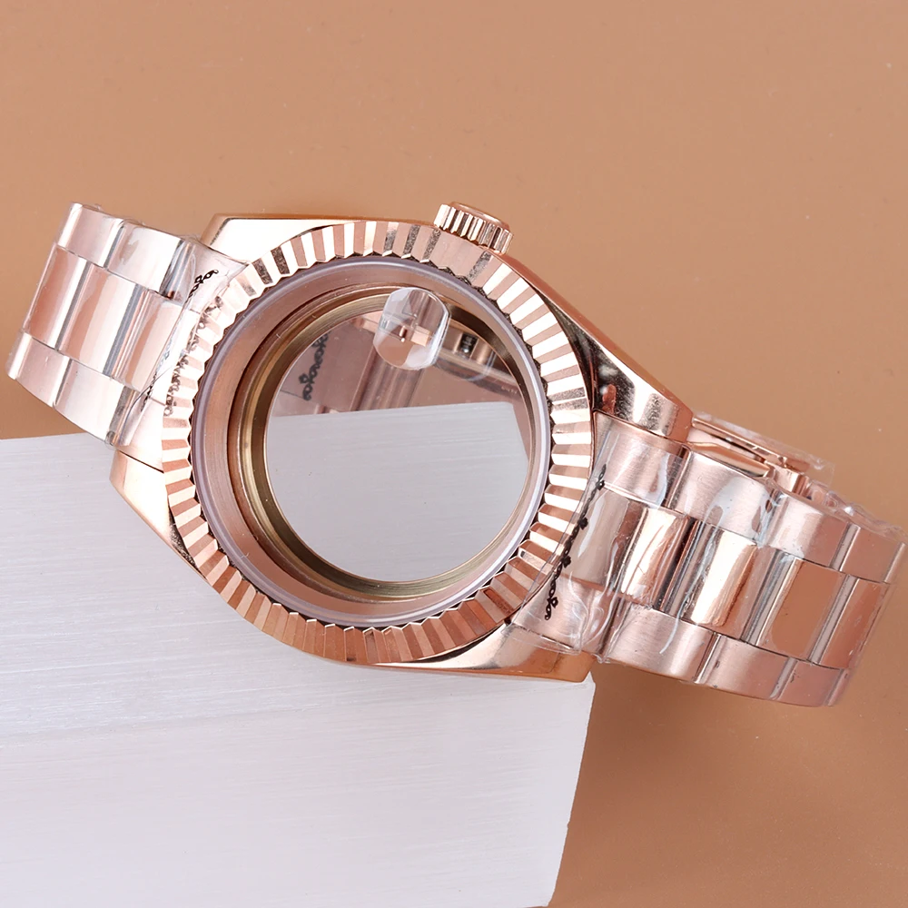 

36mm/39mm Sapphire Glass Rose Gold Watch Case Polish Oyster Strap Fit DATEJUST NH35 NH36 Movement 28.5mm Dial NH35 Watch Case