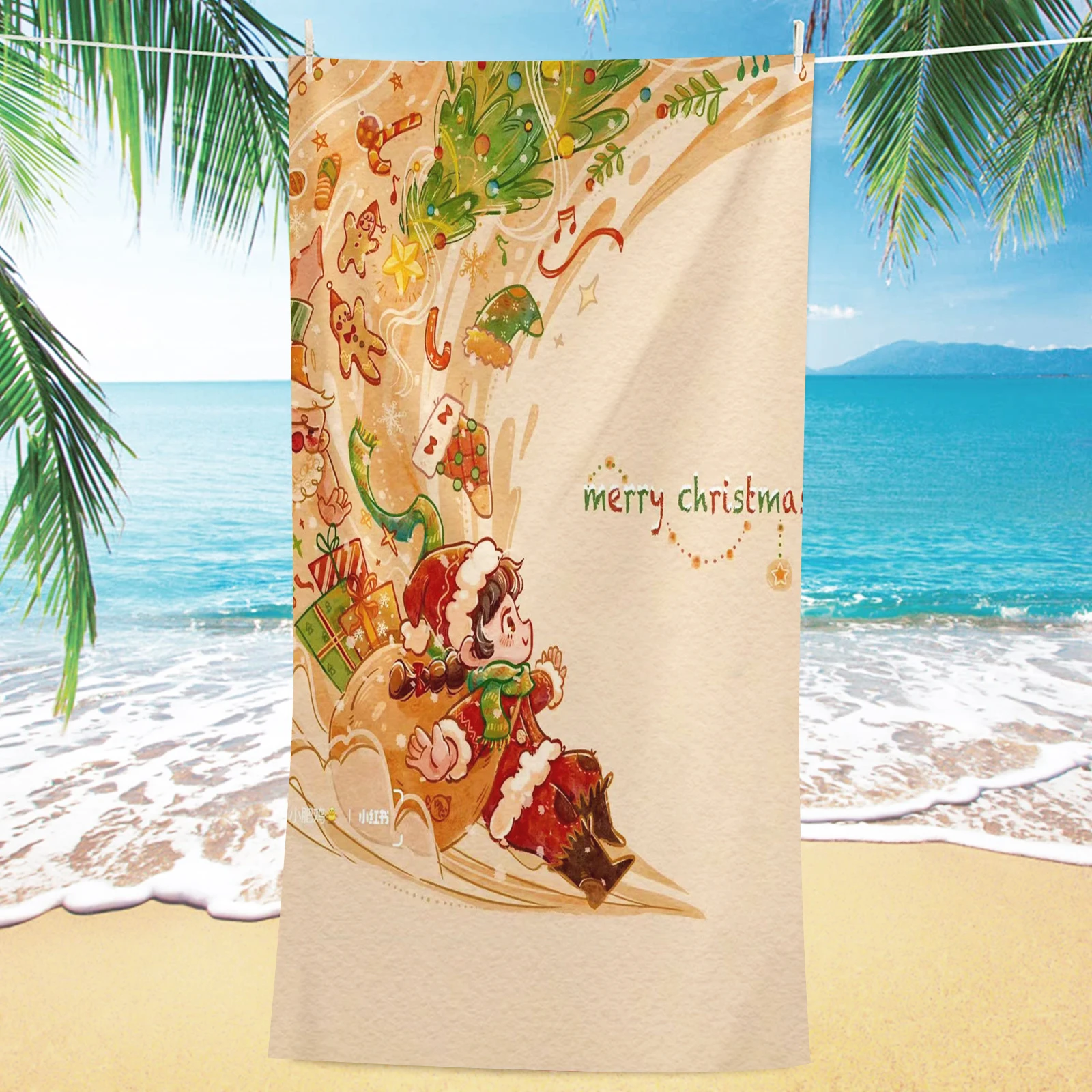 

Merry Chrismas Beach Towels Quick Dry Microfiber Large Gifts For Children Skin-Friendly Boys Girls Shower Cute Beach Bathroom