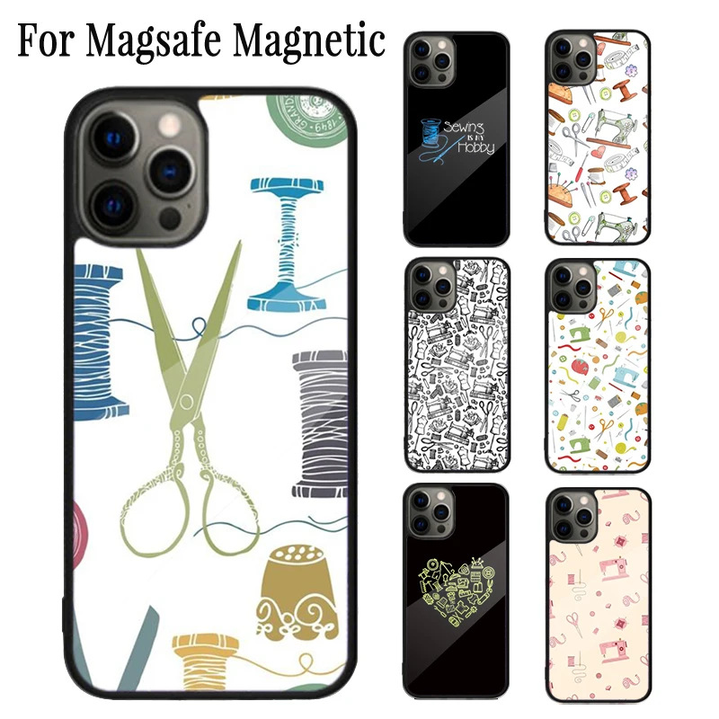 Sewing Machine Scissors Buttons Magnetic Phone Case For iPhone 16 15 14 Plus 13 12 Mini 11 Pro Max Magsafe Wireless Cover