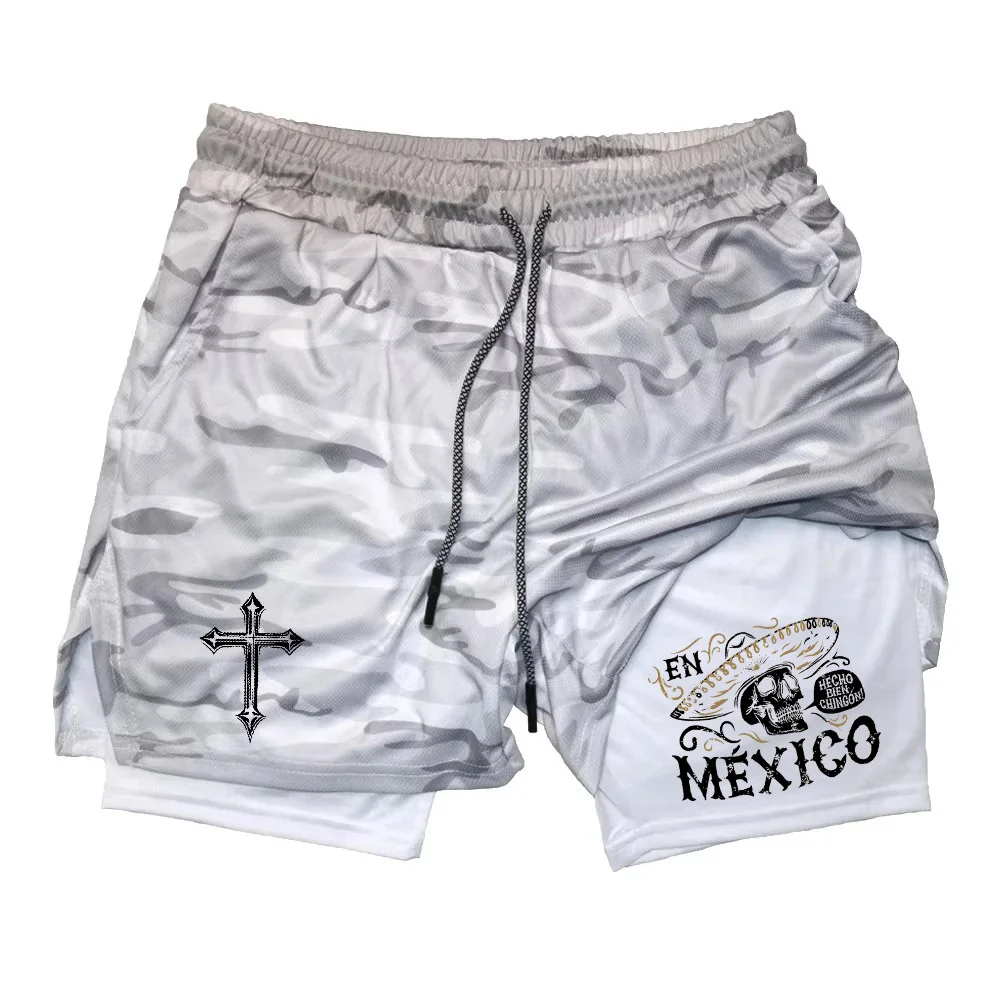 

Мужские удобные и повседневные спортивные двухслойные шорты 2-в-1, удобные и дышащие, подходят для фитнеса и бега.