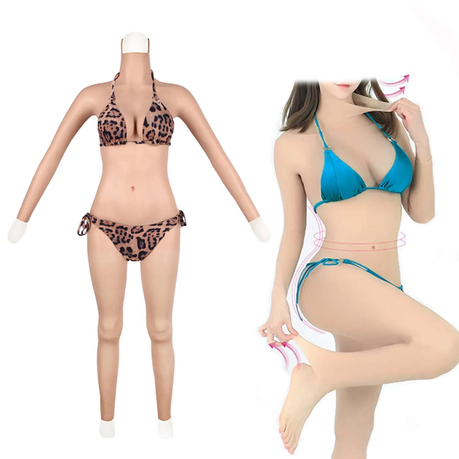 Silicone Full Bodysuit C Cup Ankle Length Crossdressing Apparel Male to Female, Realistic Breast Forms Fake Vagina Crossdressers