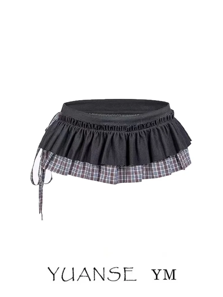 Yuanse Fashion Casual Plaid One-Piece Frayed  Skirt Women's Four-Season Atmosphere Layering Baking Cake Skirt