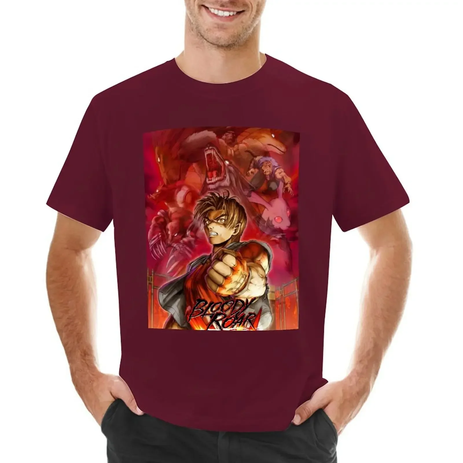 New fashion heavyweight vintage Summer Round Collar Original Bloody Roar Poster Art T-shirt summer clothes tops t shirt men