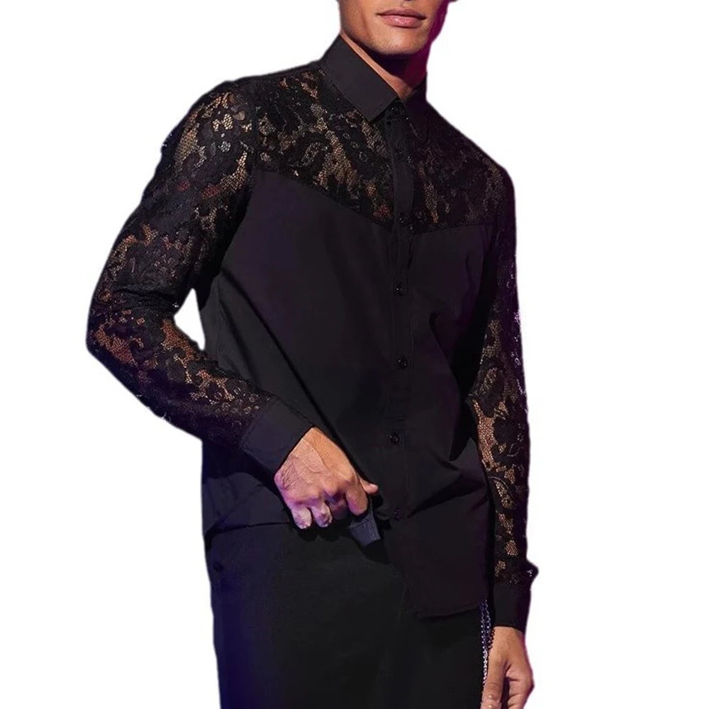 Chemise à manches longues en dentelle ChimSexy pour hommes, coutures, élégante, décontractée, personnalité, haute qualité, nouvelle mode, automne