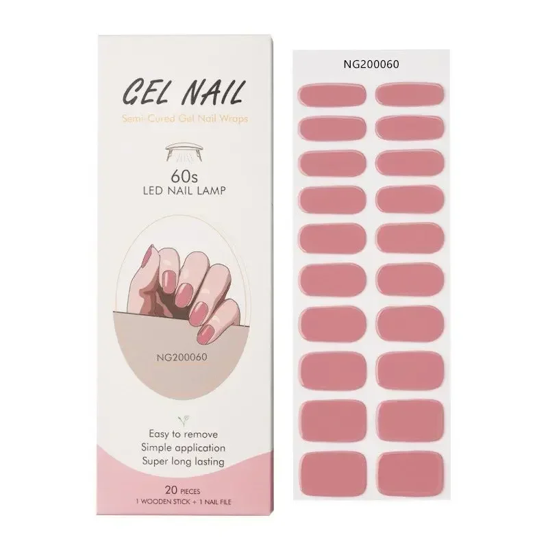 

Pink Gel Nail Wraps Solid Color Full Cover Adhesive Waterproof Semi-Cured Gel Nails Sticker UV Lamp Need French Manicure