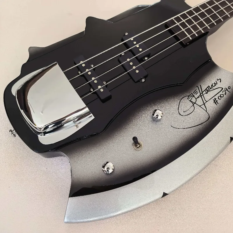 Black Silver Burst Kiss Signature Axe Electric Guitar Bass Gene Sim 4-strings PJ Pickup Heavy Metal Stage Axe Shape Bass