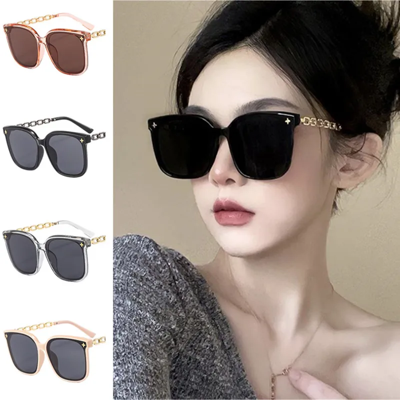 Fashion Sun Glasses Temperament Anti-UV Spectacles Oversize Frame Eyeglasses Chain Temples Ornamental Women Sunglasses