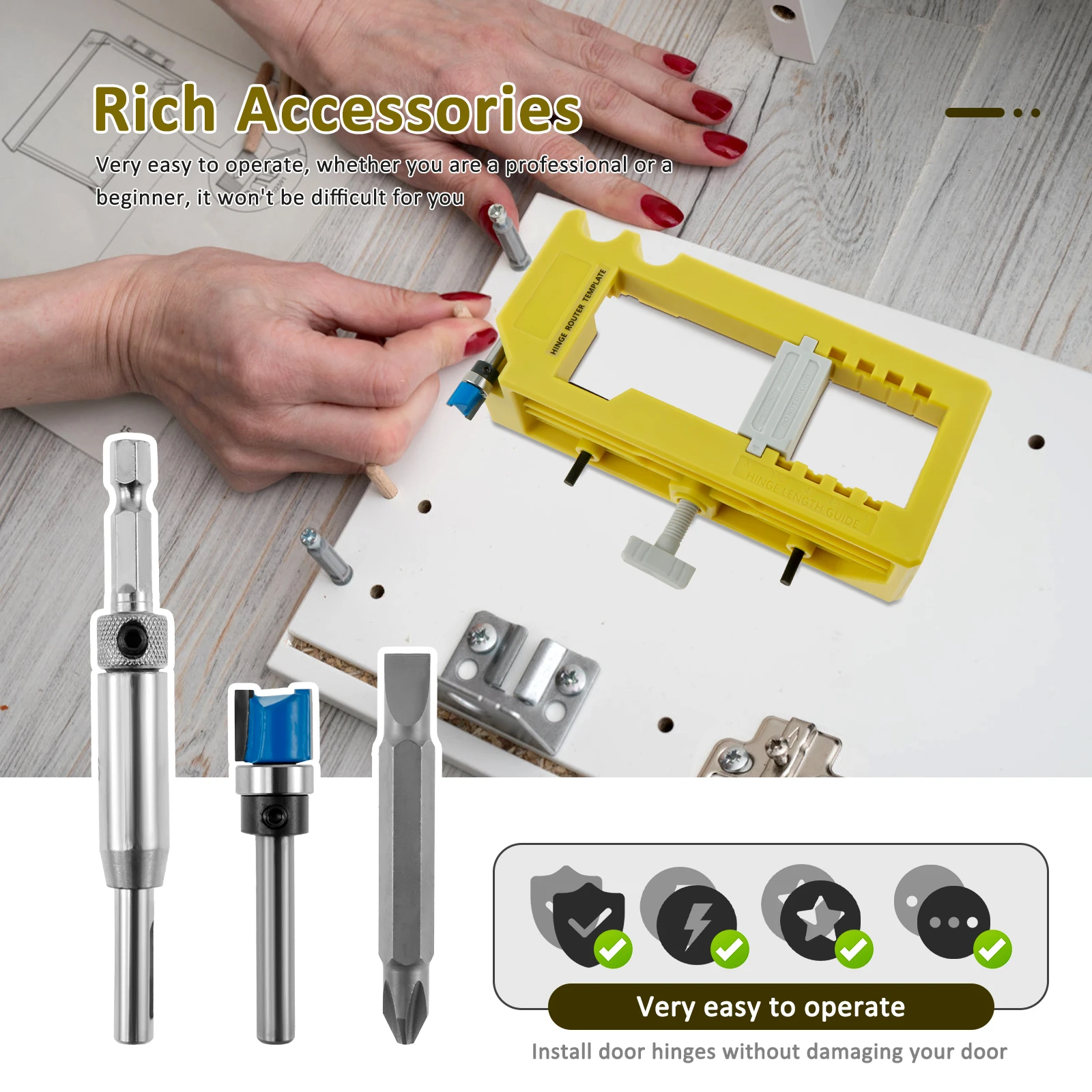 Door Hinge Mortise Jig Kit Sturdy Door Hinge Router Template Cabinet Door Hinge Installation Kit Door Hinge Mounting Jig Door Hi