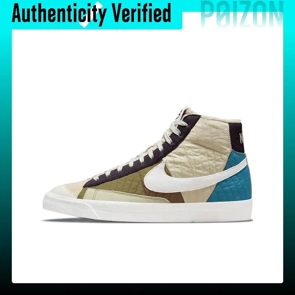 Nike Blazer Mid top Skateboard Shoes Men's Beige Green Blue Fleece lined DD8024-200