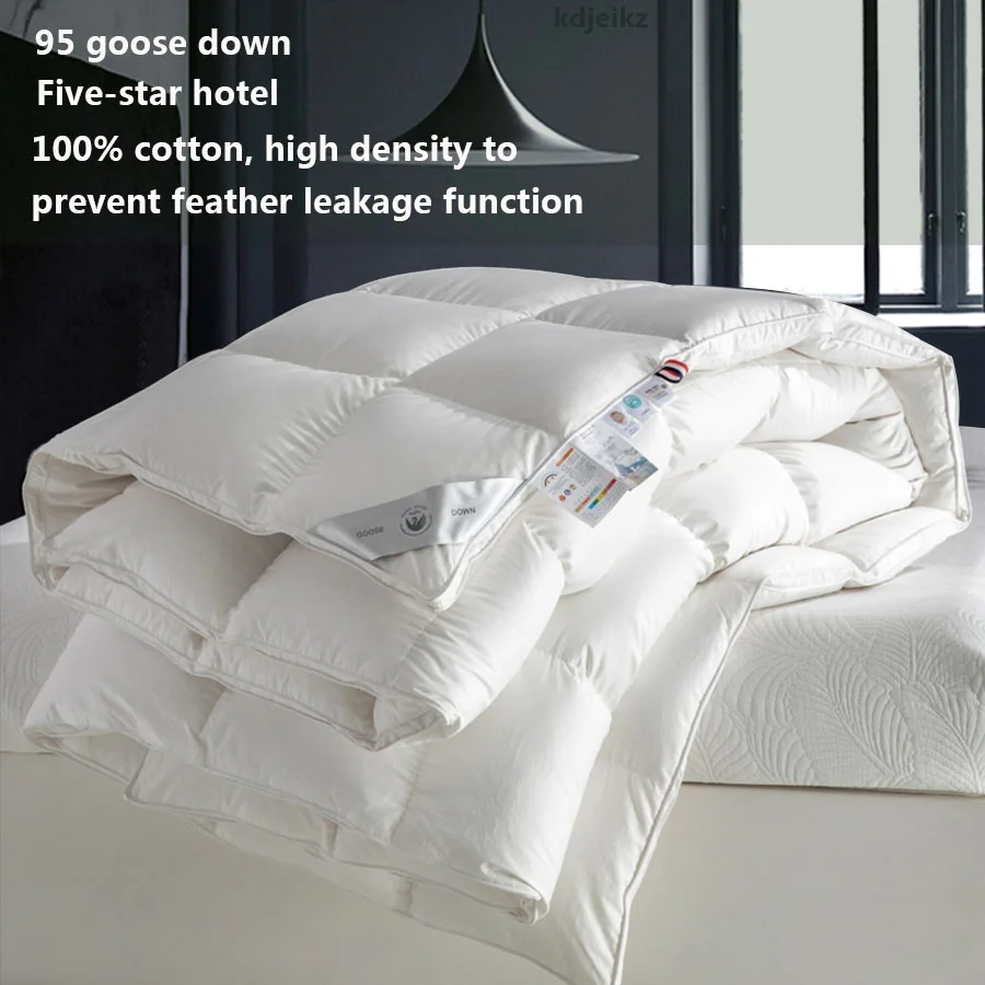 100% Cotton  White Goose Down Comforter Winter Warm Duvet Insert Box Stitched Fluffy Lightweight Bedding Queen King Full Twin