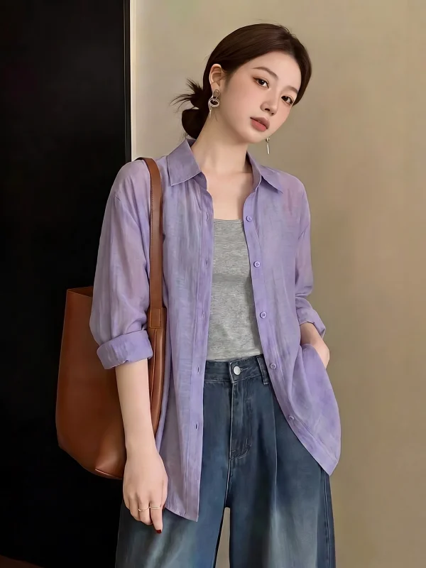 Summer 2026 Yellow Sun Protection Shirt Jacket Vest Top And Bottom Two-Piece Set Loose Fit Commute Style Korean Version