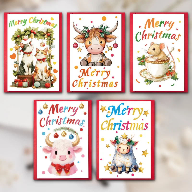 10 قطعة بطاقة معايدة عيد الميلاد عطلة نعمة بطاقة قابلة للطي بطاقة دعوة بطاقة المعايدة مكتوبة بخط اليد بطاقة رسالة شكر