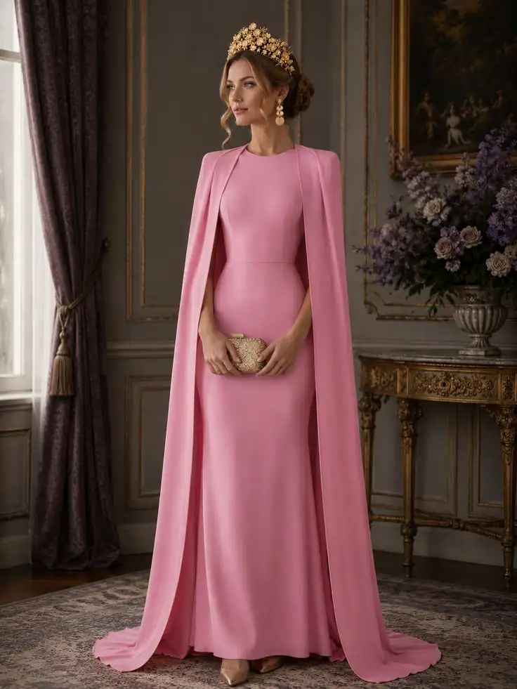 Customized Pink Pure Luxury Satin Evening Prom Party Bridal Cape Minimalist Long Wedding Cover Up Bride Shawl Elegant Accessory