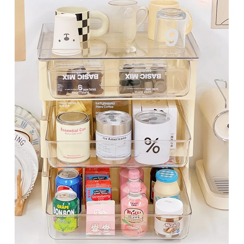 Desktop Stacking Storage Box Cosmetics Storage Rack Office Workstation A4 Paper Storage Rack Cup Holder Transparent Drawer Boxes