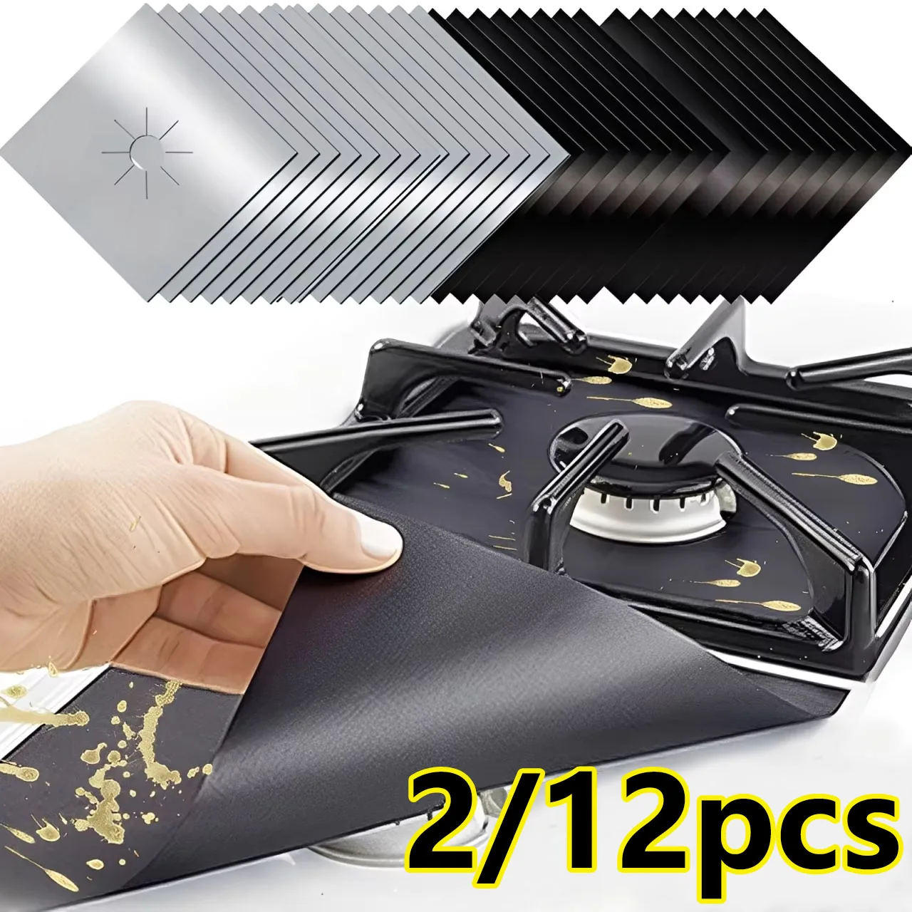Gas Stove Burner Protector Pad, Square Heat Resistant Oil Proof Reusable Cooktop Liner, Non-Stick Kitchen Tool for Home Cooking