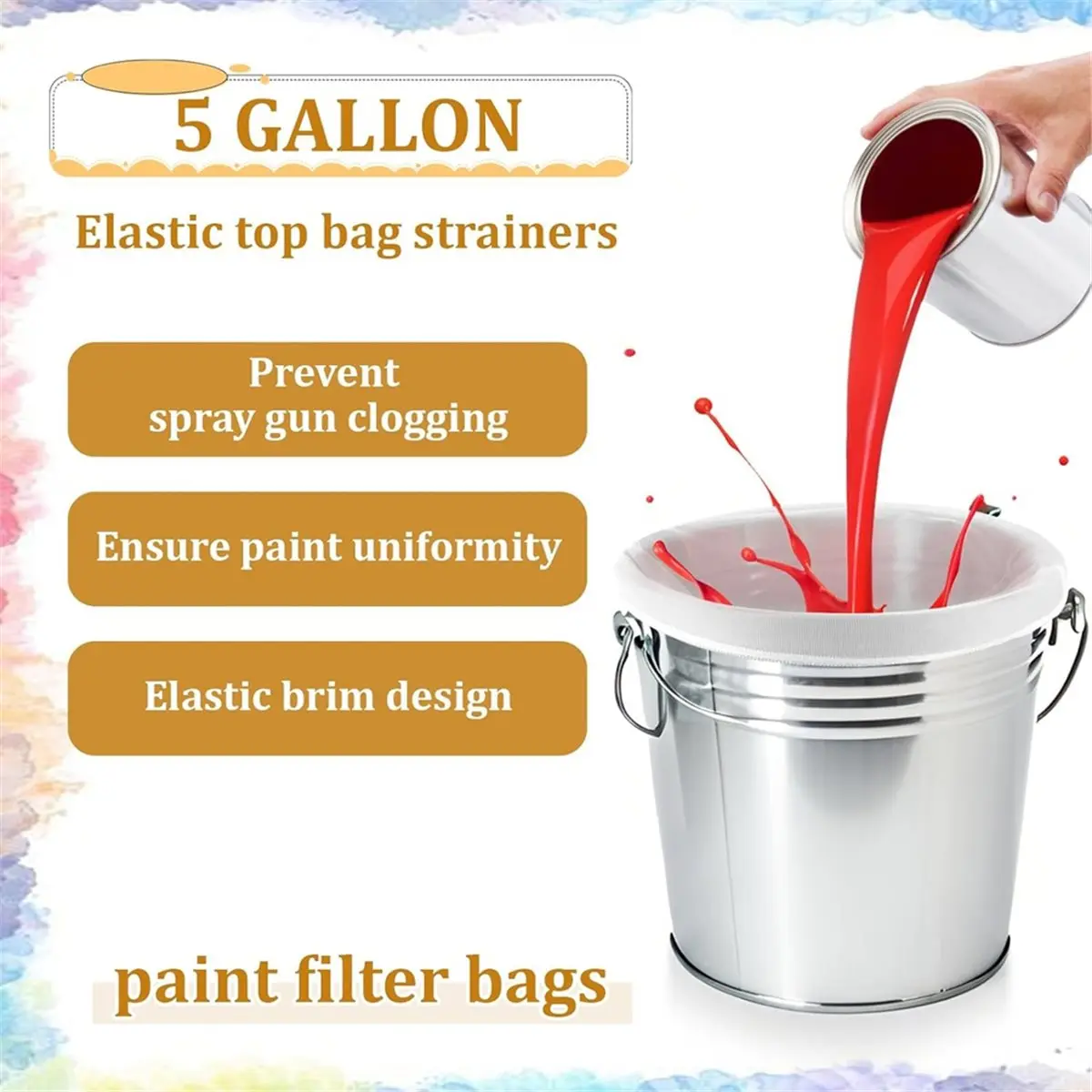 2026 New 60 Pcs Paint Strainer Bags, 5 Gallon Fine Mesh Filter Bag with Elastic Top Opening Hydroponic Filter Tool for Gardening