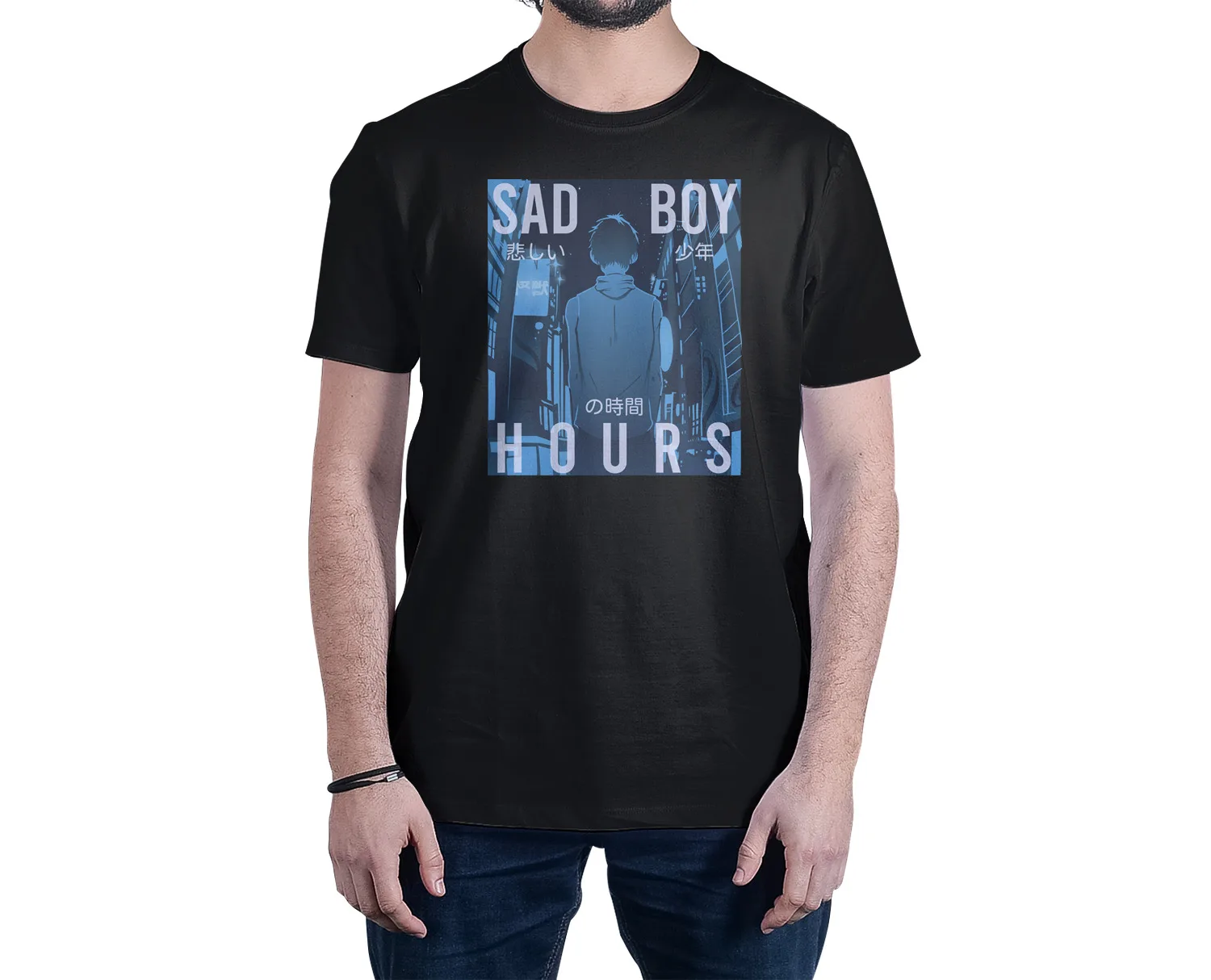 

Sad Boy Hours Anime Style Graphic Art Novelty Tee Fine T-Shirt