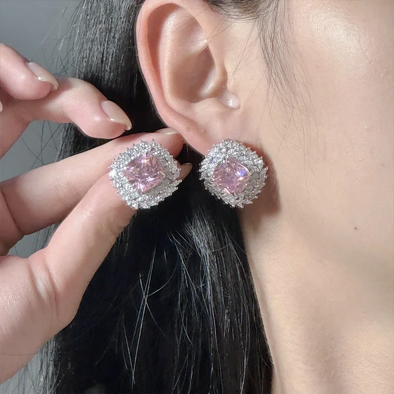 MDL مويسانيتي 1 نمط 10*10 مجموعة 18K الأميرة الوردي مطلي خمر ساحة القمح هامش زركونيا خاتم الماس وأقراط