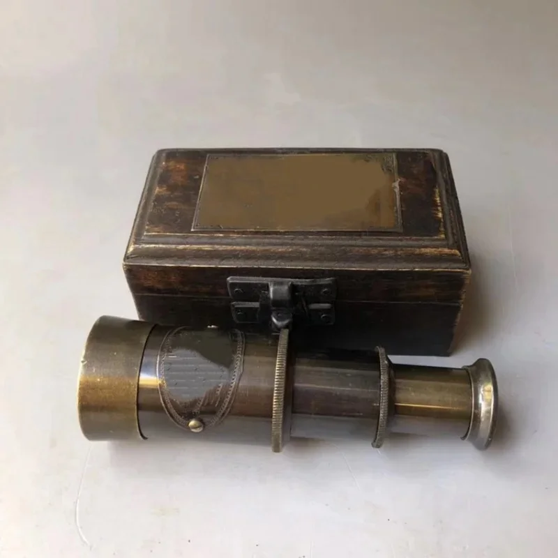 Antique wooden box brass classical telescopic telescope practical ornament collection decoration