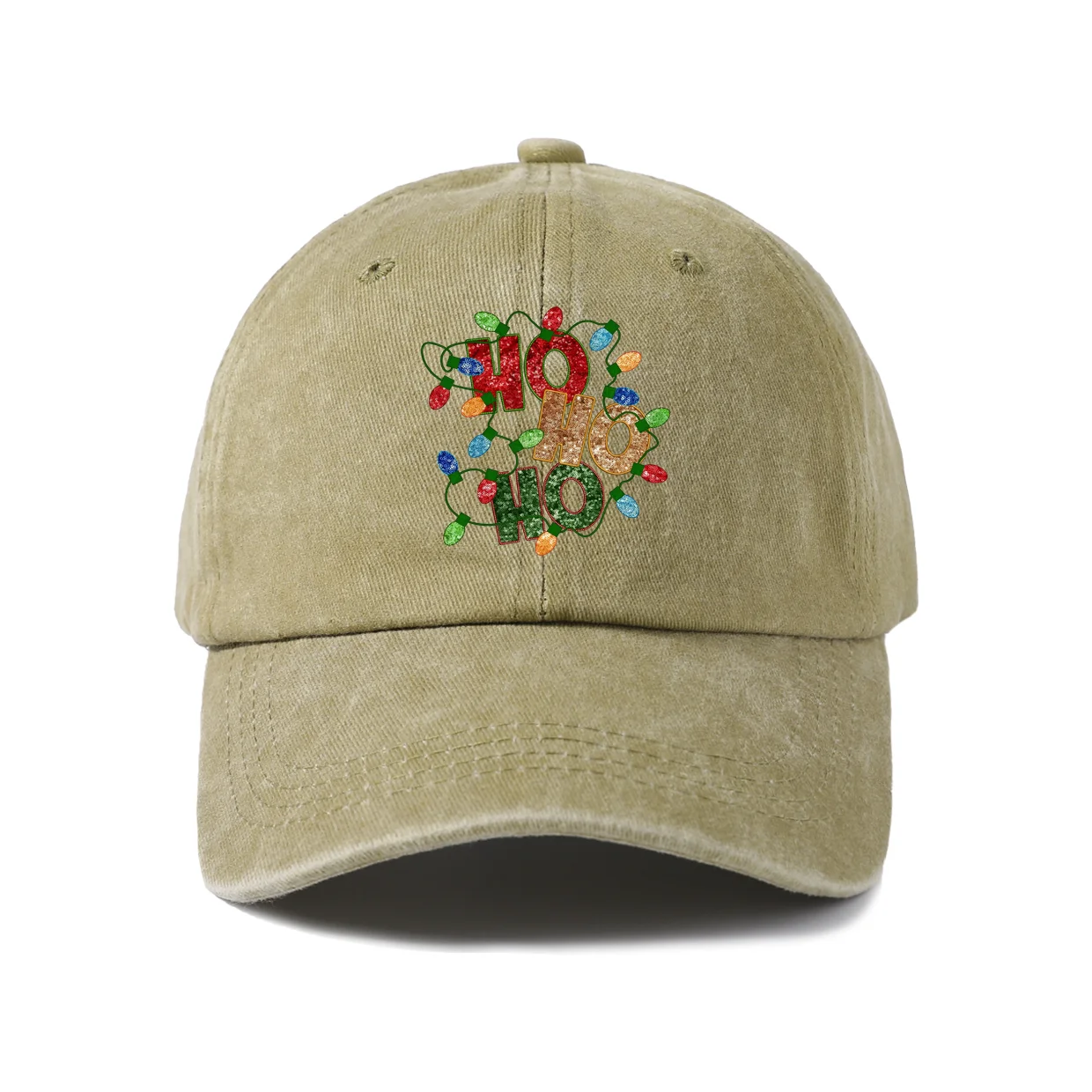 Holiday Ho Ho Ho Typography Graphic Vintage Washed Baseball Cap, Adjustable Unisex Dad Hat for Men and Women