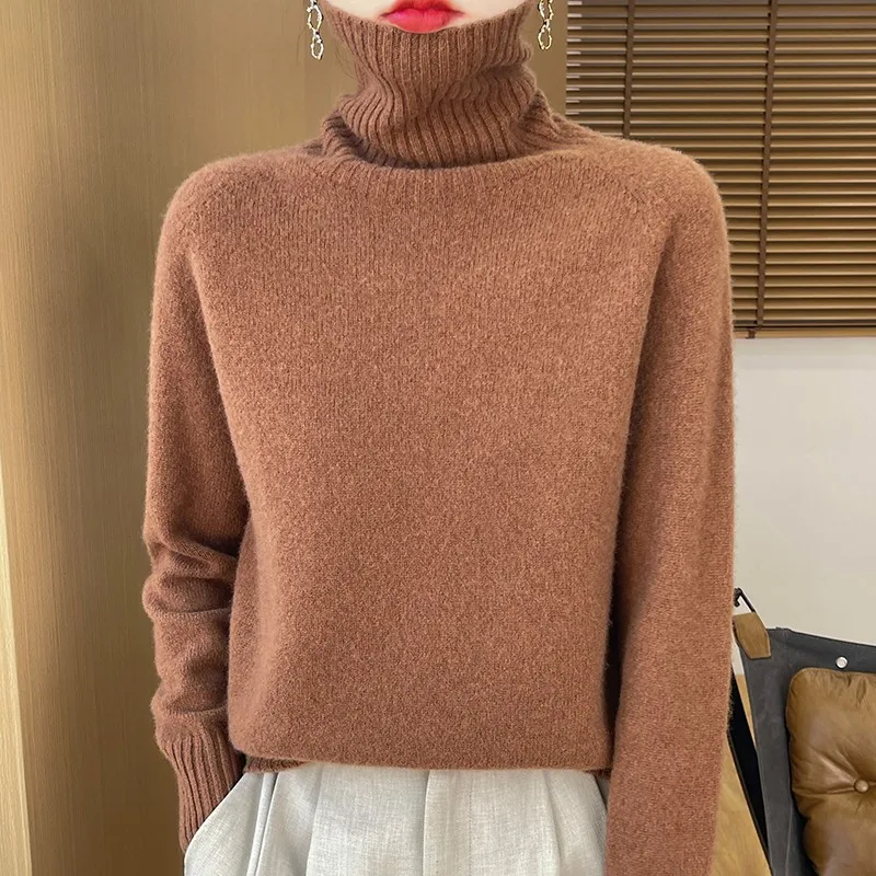 New Fashion Autumn And Winter Merino Wool Pullover Sweater Solid Color Long Sleeve Basic Thermal Top 100% Pure Wool SweaterWQ708