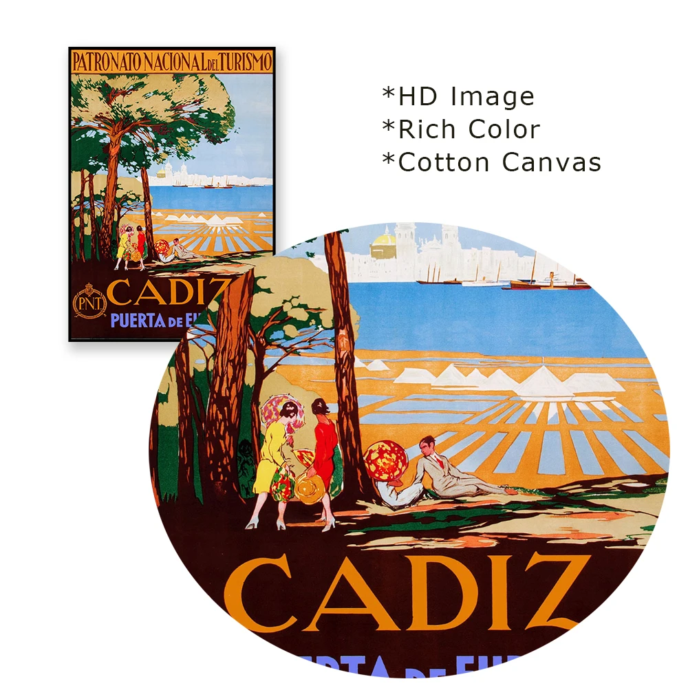 لوحة قماش عتيقة للسفر من Santander لوحة قماش إسبانية للسفر مطبوعات على شكل سكك حديد عتيقة تزيين المنزل لغرفة المعيشة