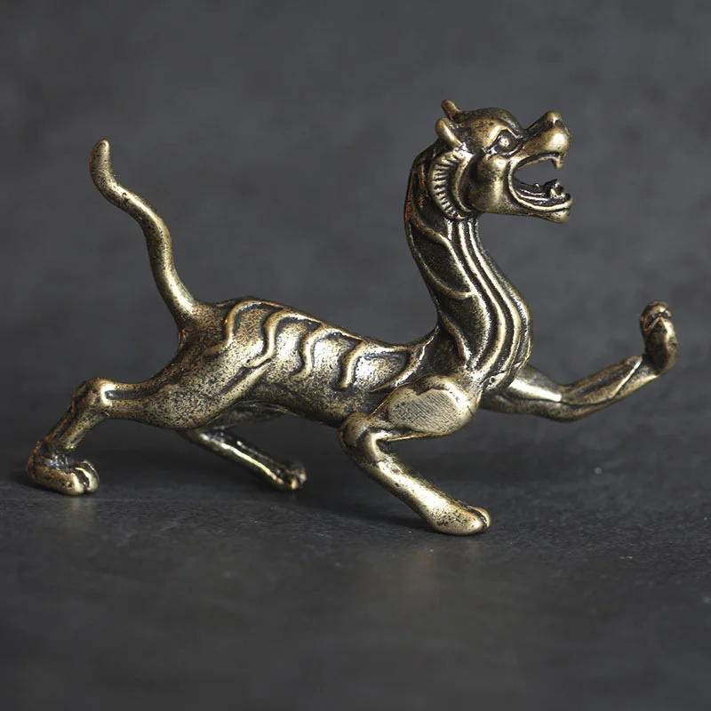 Brass Furniture Small Ornaments Four Mythical Beasts Qinglong White Tiger Suzaku Xuanwu Office Desktop Antique Copper Sculpture