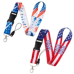 American Flag Lanyard for Key ID Card Gym Cell Phone Straps USB Badge Holder DIY Neck Strap Hang Rope Fashion Lanyard