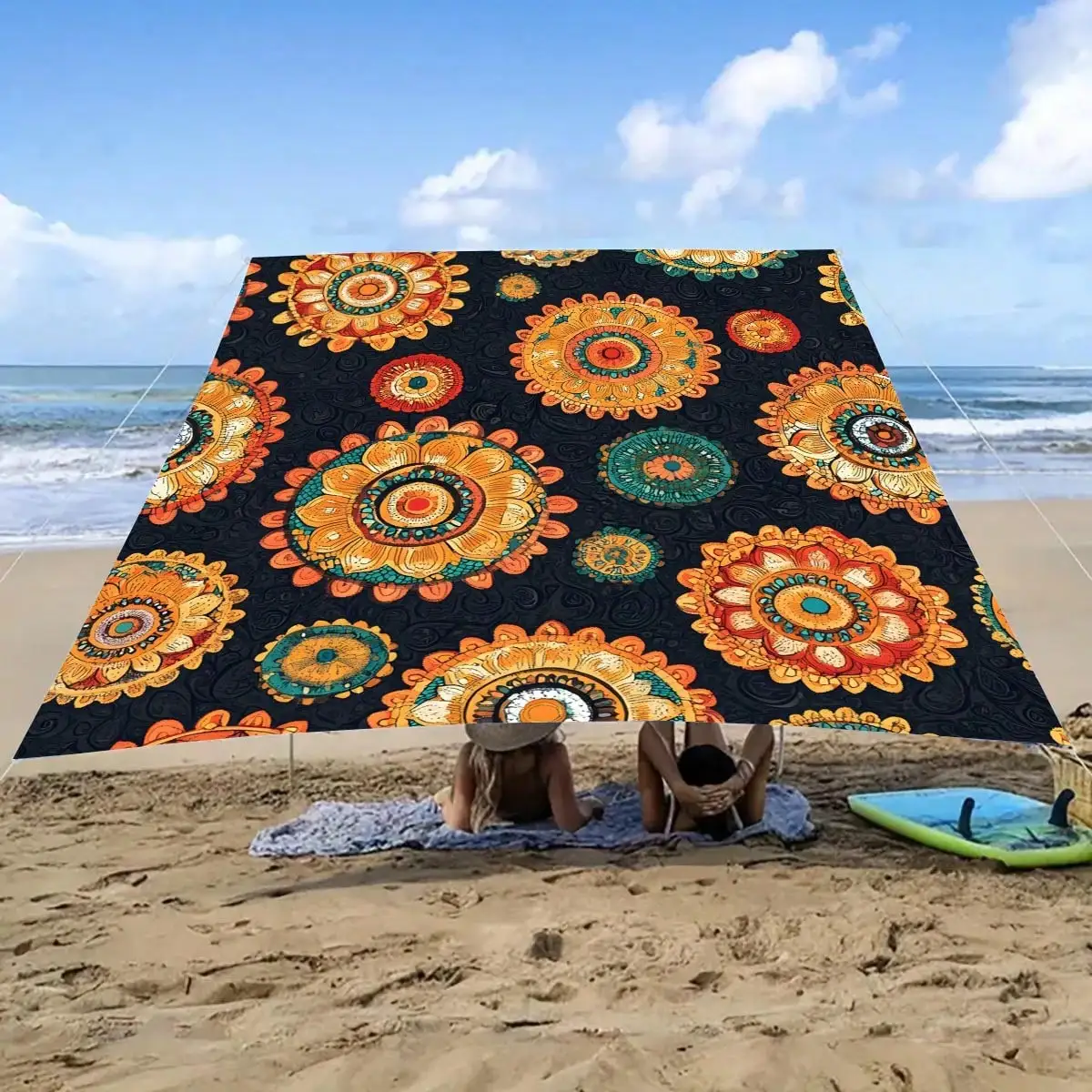 

1pc Bohemian Colorful Floral Sunshade Canopy, Lightweight Polyester, Vibrant Pattern, 6-Person Capacity, No Frame Included, Portable For Camping, Beach & Garden Parties, For Boho Fans