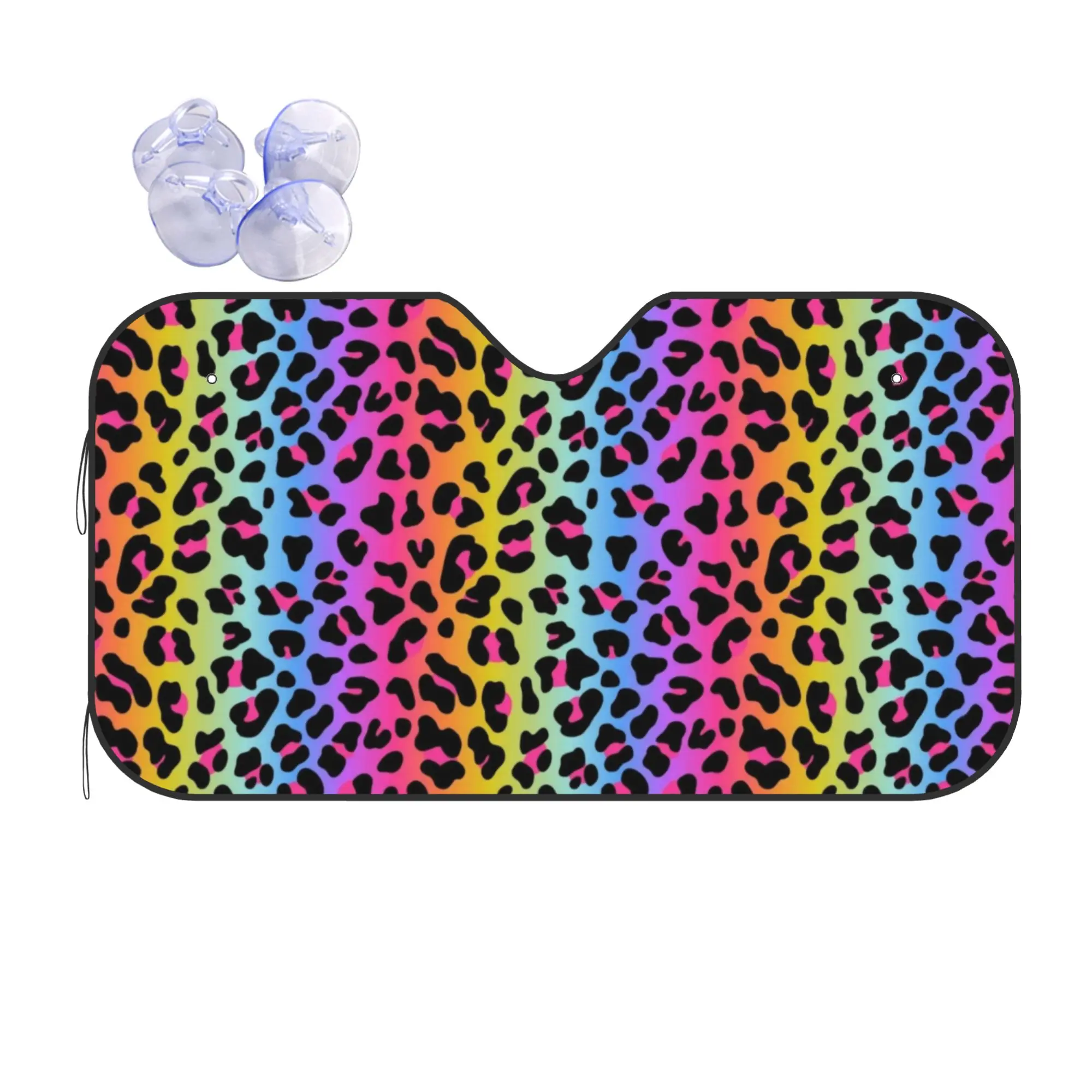 Rainbow Cheetah Leopard Print Car Front Windshield Sun Visor Heat Insulation  UV Protection Portable Aluminum Foil Auto Visor