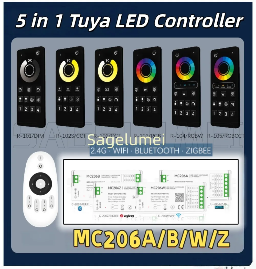 2026 New Dimmer CCT RGB RGBW RGBCW 5 in 1 Tuya 2.4G/WIFI/Bluetooth/Zigbee Led Light Strip Controller 5/12/24V Intelligent Dimmer