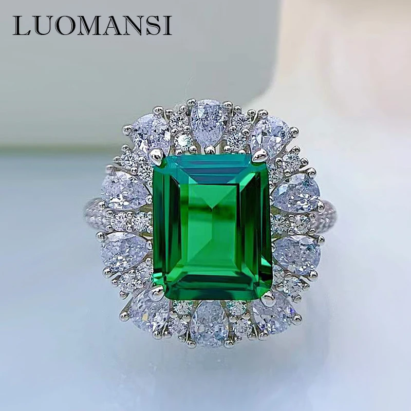 

Luomansi 9*11MM Emerald Diamond Ring Jewelry 100%-S925 Silver Wedding Party Commemorative Gift