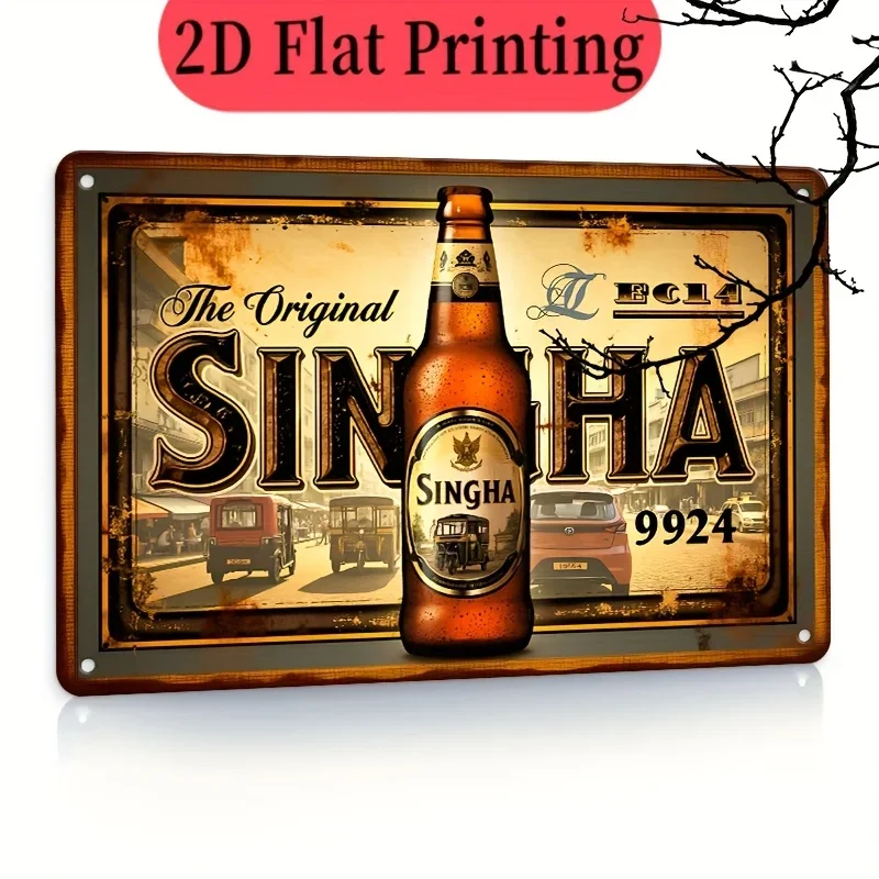 Letrero Metálico de Cerveza Singha - Placa Decorativa Retro de Cerveza Tailandesa para Bar, Restaurante, Sala de Estar, Sala de Juegos, Oficina o Sótano