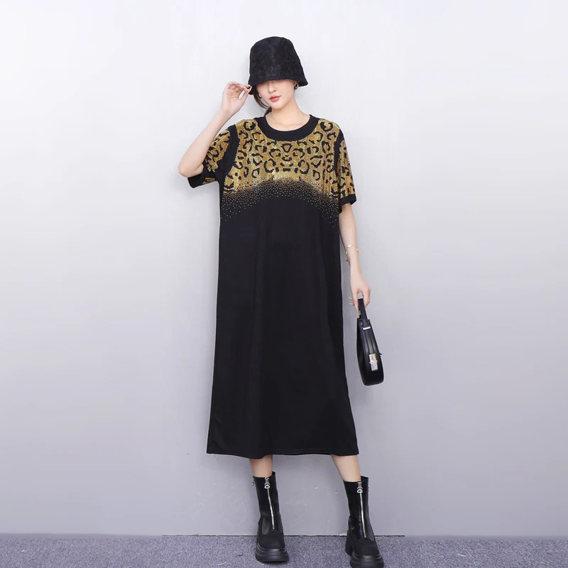 

2025 Summer New Elegant Women Loose Printed Long Dresses Ladies Short Sleeve Fashion Dress Wholesale J1210