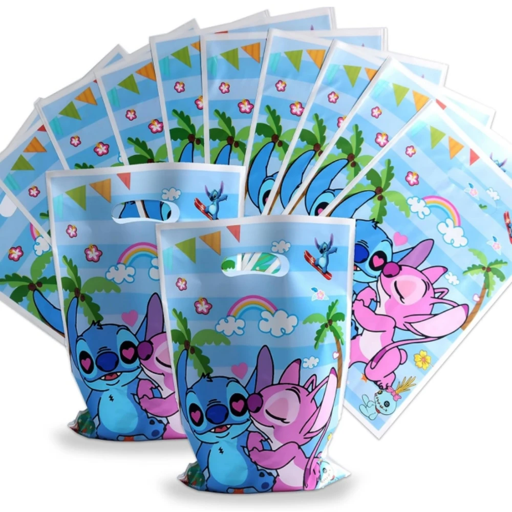 Disney Lilo&Stitch Party Favors Bags Plastic Blue Stitch Pink Angel Goodie Gift Bag for Kids Boy Girl Birthday Party Decorations