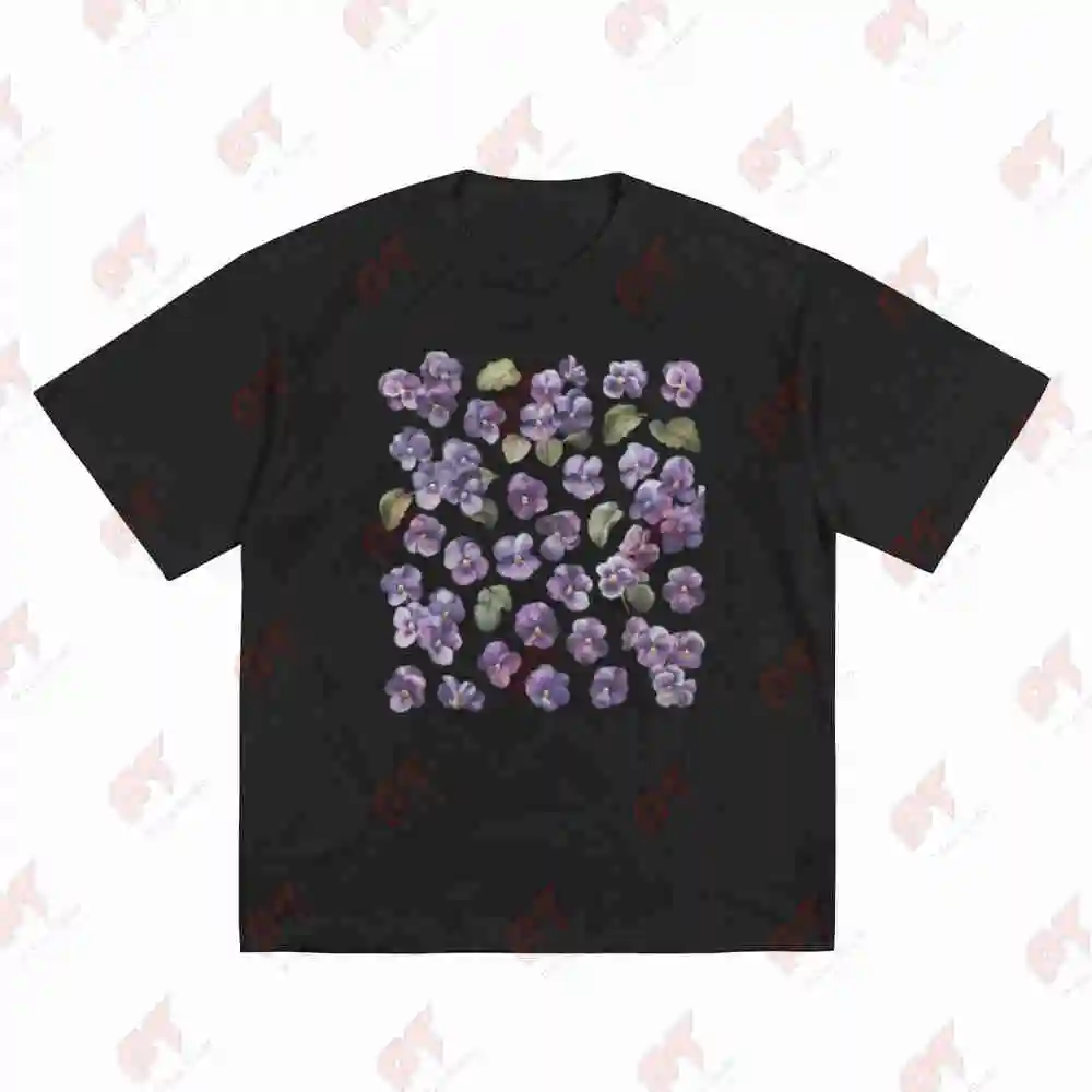 Violet Viola February Birth Flower Short Sleeve Tee 100% Cotton T-Shirt