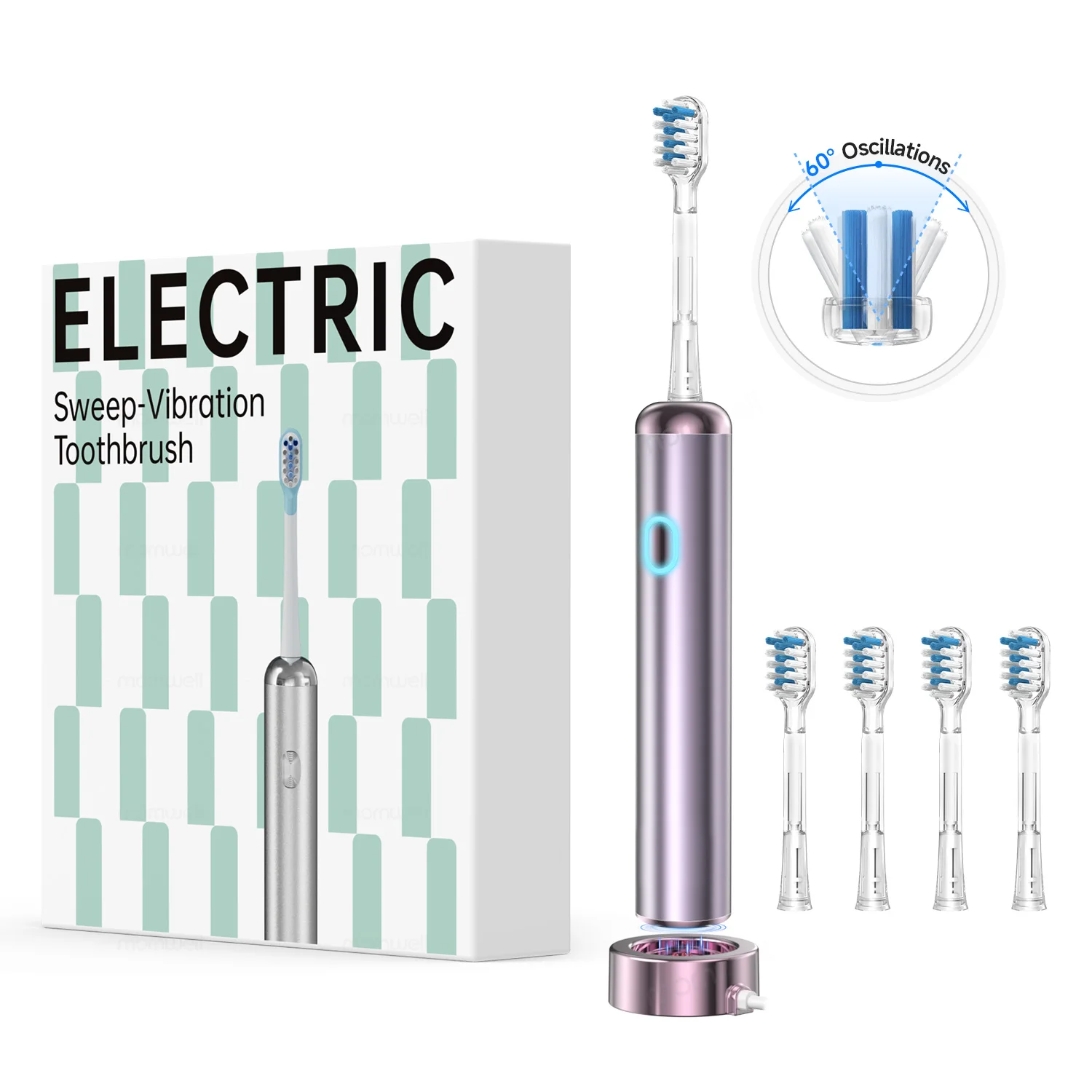 

Wave Electric Toothbrush, Oscillation & Vibration Sonic Electric Toothbrush for Adults with 4 DuPont Bristles Brush Head,wireles
