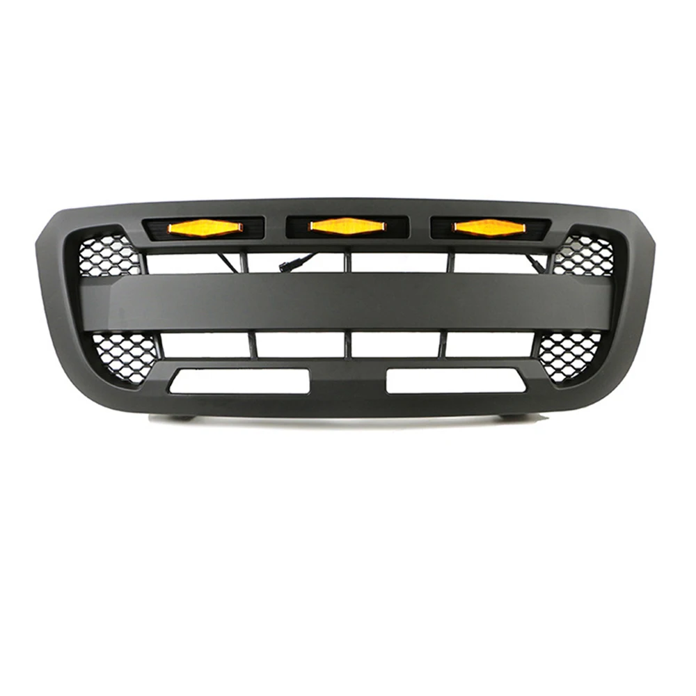 For Ford Ranger 2004-2011 Car Modified ABS Front Bumper Mask Grille Racing Grill with LED Lights Auto Exterior Parts Black