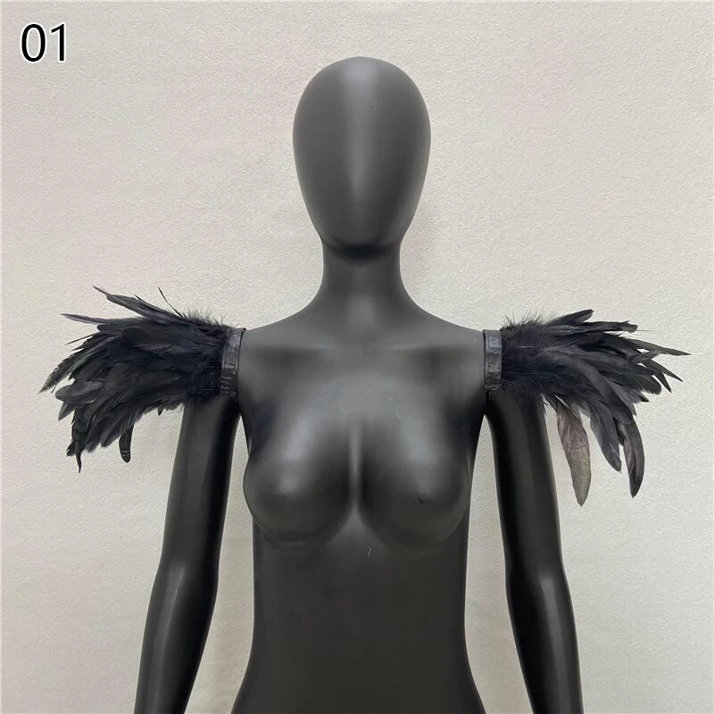 Epaulilhas de penas falsas, gola xale, envoltório de ombro, cosplay, 1 par de xale de penas de halloween, dança de performance