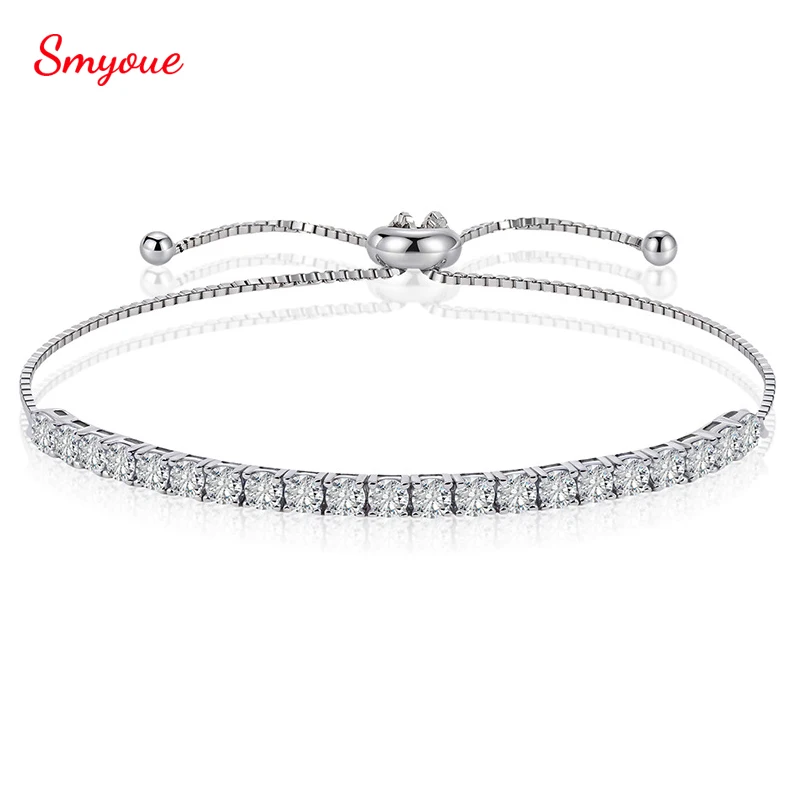 

Smyoue 3/4/5mm Adjustable Moissanite Tennis Bracelet for Women Men D Vvs1 Round Gems Lab Diamond Chain S925 Sterling Silver
