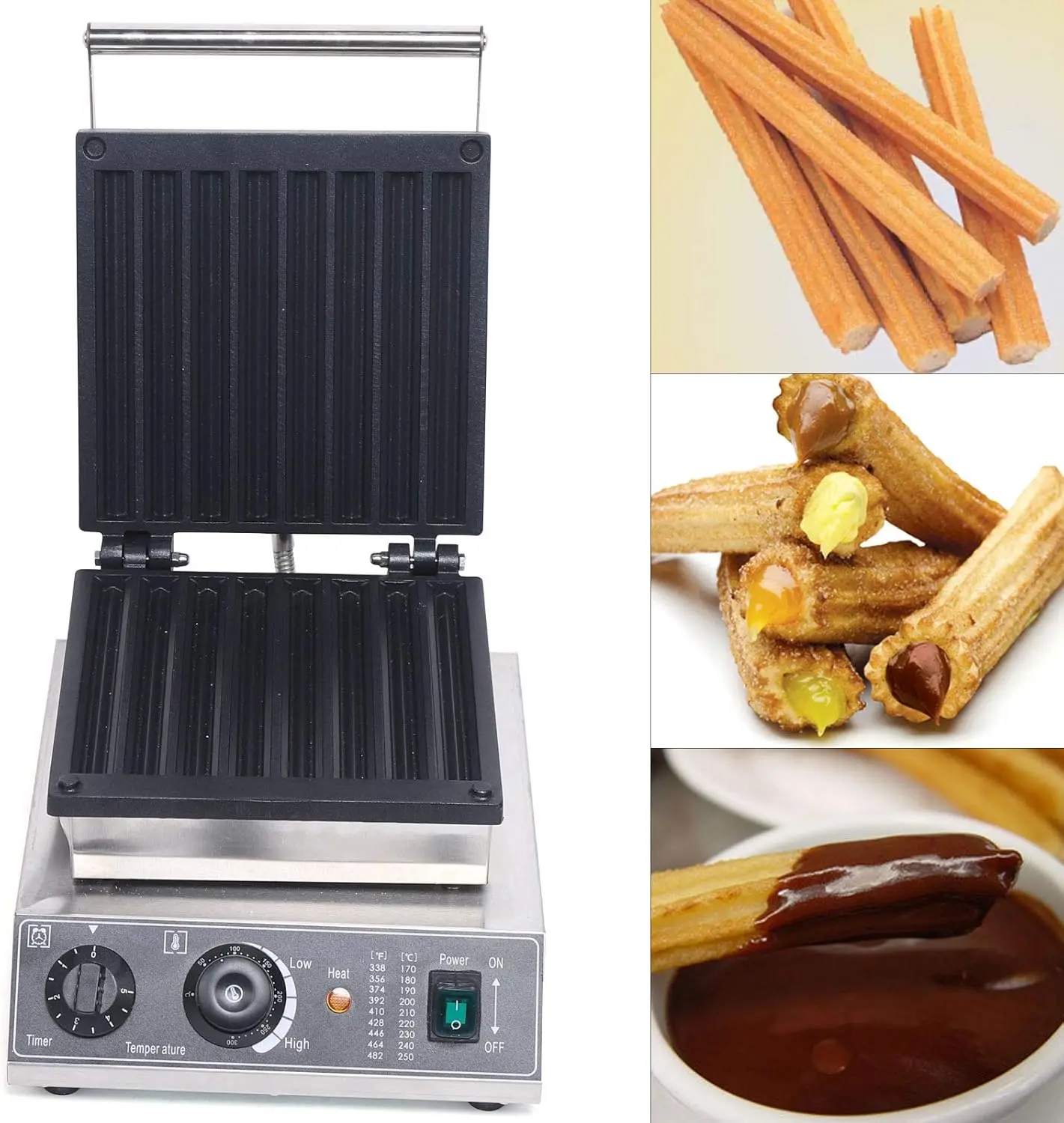 Máquina para hacer churros de 8 piezas, 1500 W 110 V 50 ~ 300 ℃   Gofrera Manual, máquina para hacer muffins, panadero, gofrera eléctrica antiadherente, acero inoxidable