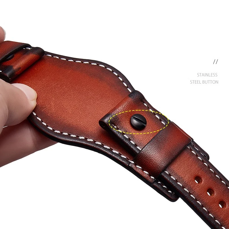 Leather Retro Strap Hand Brushed Watch Chain Base Style Leather Strap For Fossil Panerai Rolex Tudor Watch Accessories 18 20 22