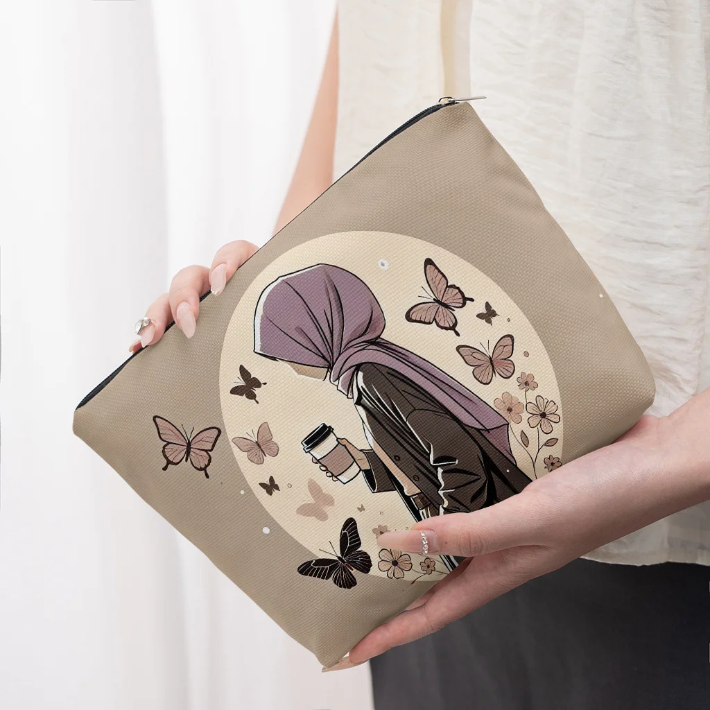 1 Piece of a Woman in a Mask Holding a Drink and a Cosmetic Bag - Multifunctional Zipper Bag for Women, Perfect Travel Zipper Storage Bag, Fun Birthday Gift - view 5