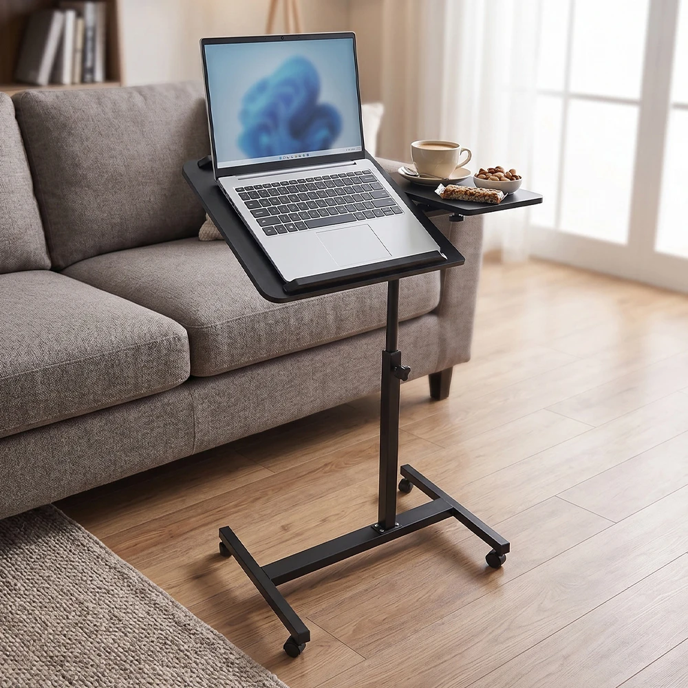 Notebook-Ständer mit H-förmiger Metallhalterung, Kopfteil höhenverstellbar 59-89cm, neigbar 0-90° ° H-förmige Basis, 4 Räder 60x40cm, Gewicht 20kg, geeignet für Schlafzimmer, Büro, Wohnzimmer, zum