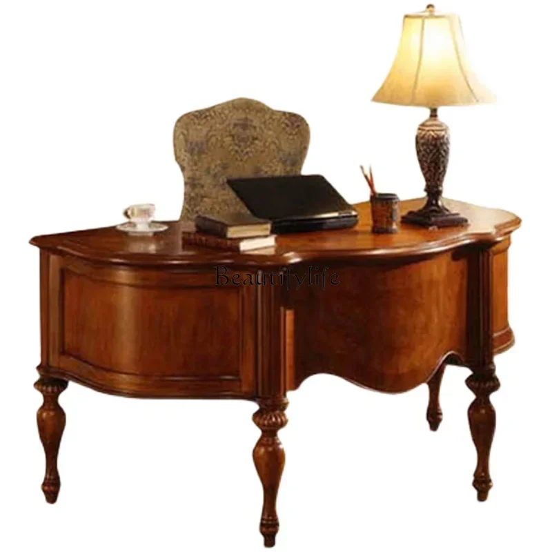 LJYAmerican Country Massivholz 1,5 m gebogener Tisch, Retro-Schreibtisch